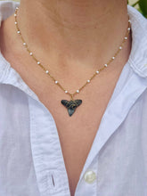 Load image into Gallery viewer, White + Gold Shark Tooth Necklace | Beach Jewelry: Basic Wire Wrap