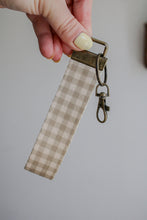 Load image into Gallery viewer, Canvas Wristlet Lanyard Keychain (Beige Gingham)
