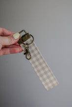 Load image into Gallery viewer, Canvas Wristlet Lanyard Keychain (Beige Gingham)
