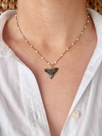 White + Gold Shark Tooth Necklace | Beach Jewelry: Basic Wire Wrap