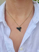 Load image into Gallery viewer, Blue + Gold Shark Tooth Necklace | Beach Jewelry: Wave Design
