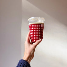 Load image into Gallery viewer, Cranberry Gingham Coffee Sleeve

